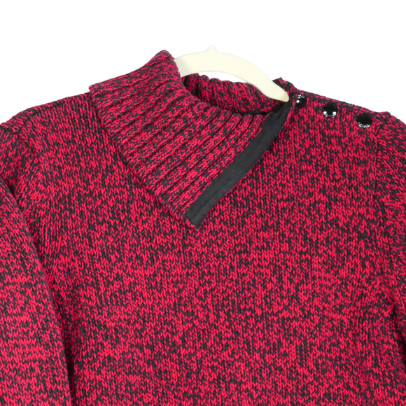 Chaps Pullover Sweater Womens Petite Large Red Black Chunky Knit Cozy Chic Bold - Picture 2 of 10